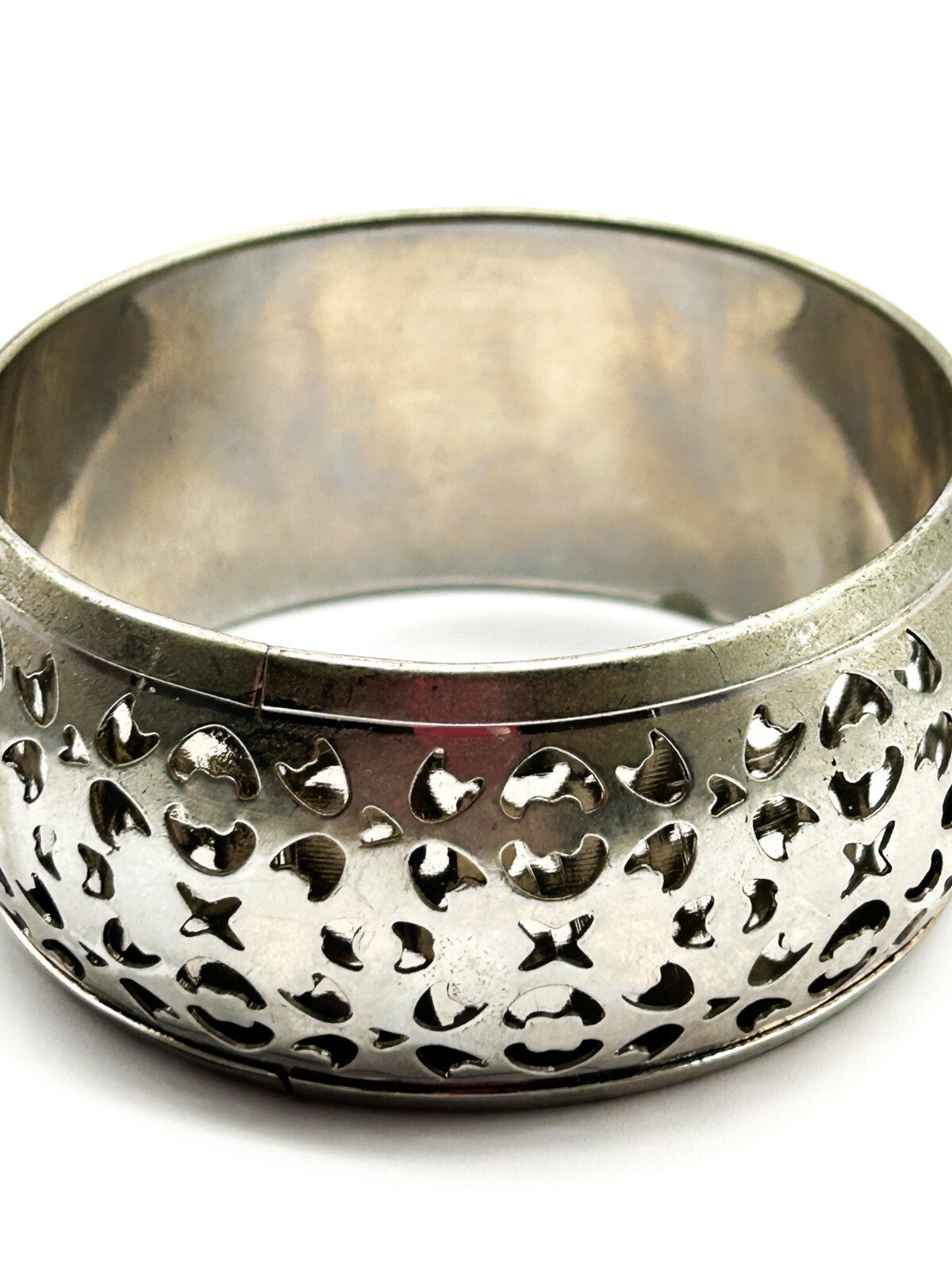 Chunky Silver Tone Openwork Bangle Bracelet Cuff
