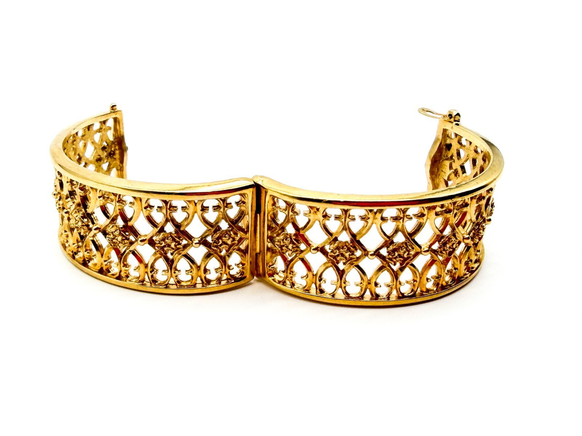 Past Times Gold Tone Bangle Filigree Openwork Hinged Bracelet Ornate