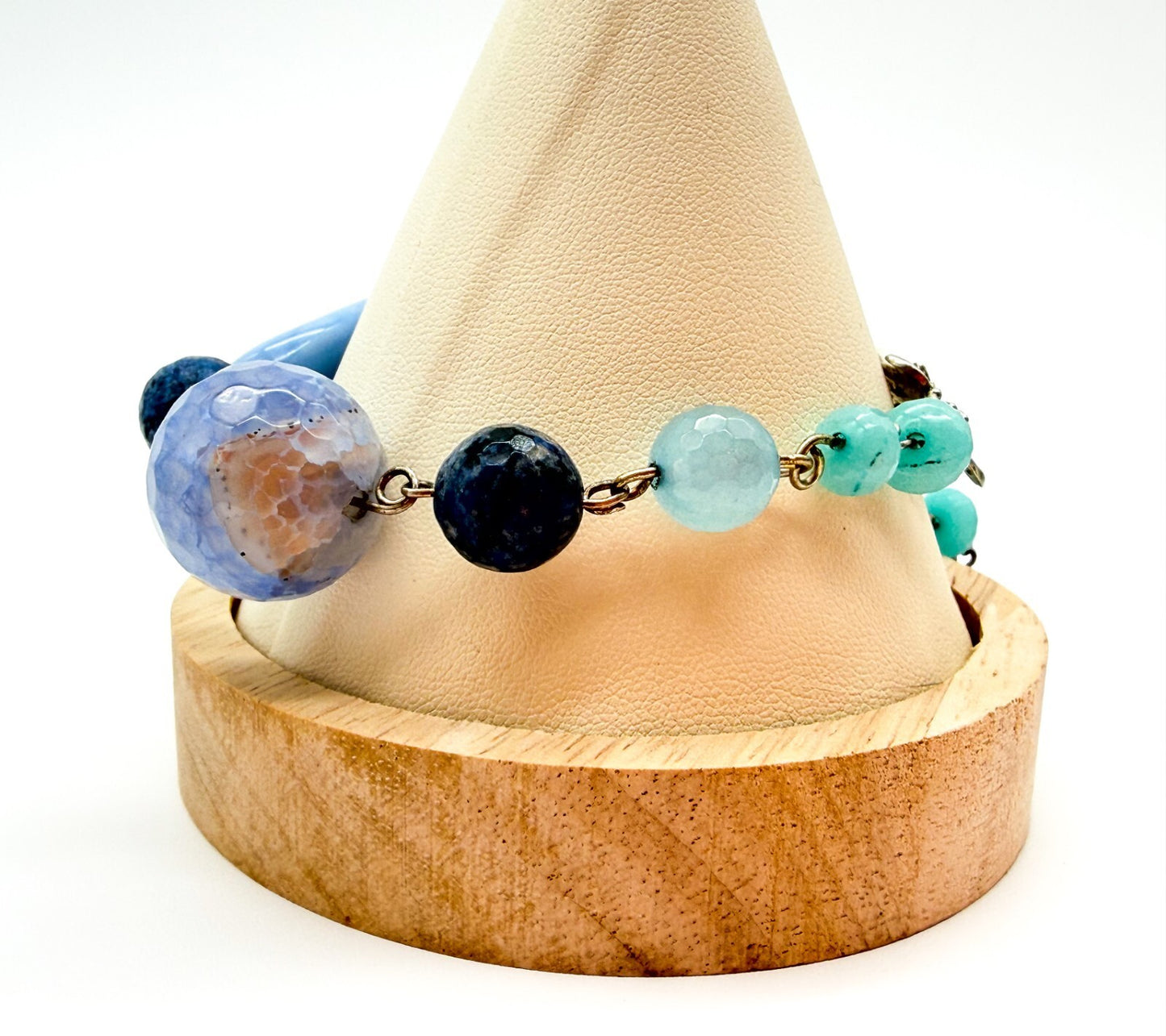 Chunky Blue Agate Beaded Necklace Bracelet Earrings Set Artisan Style
