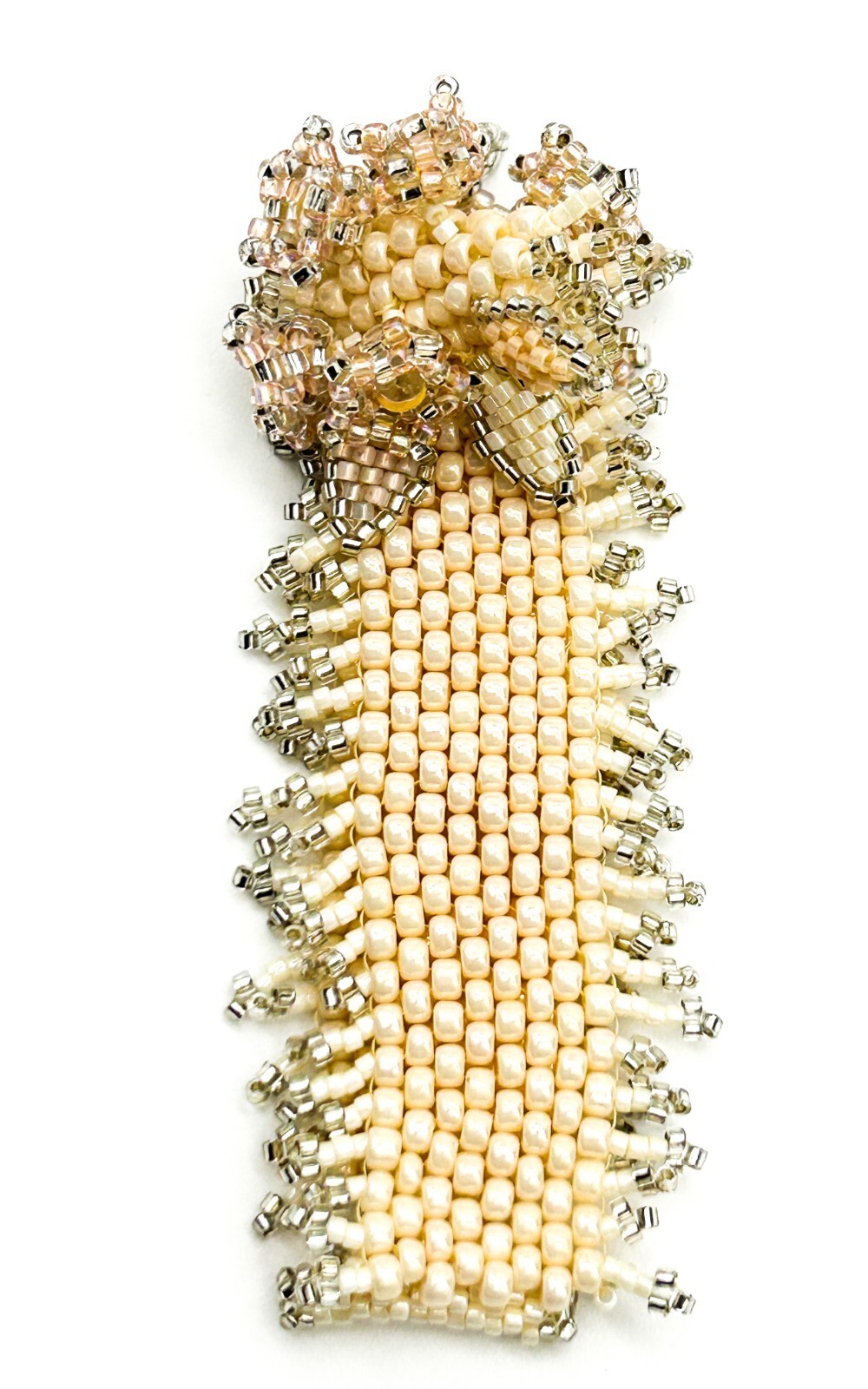 Handmade Cream & Peach Seed Bead Floral Cuff Bracelet