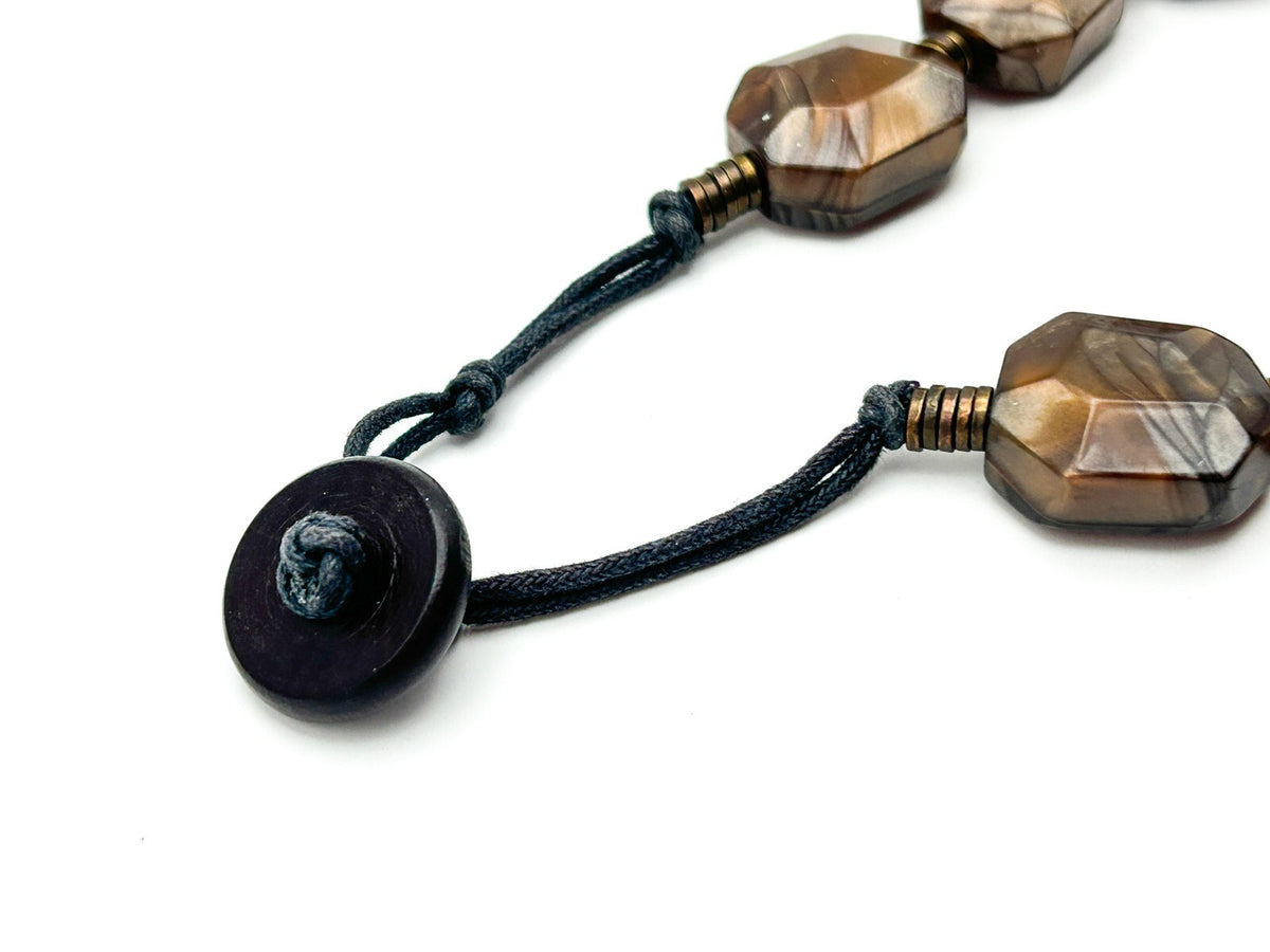 Vintage Brown Metallic Shimmer Marble-Effect Faceted Acrylic Nugget Necklace