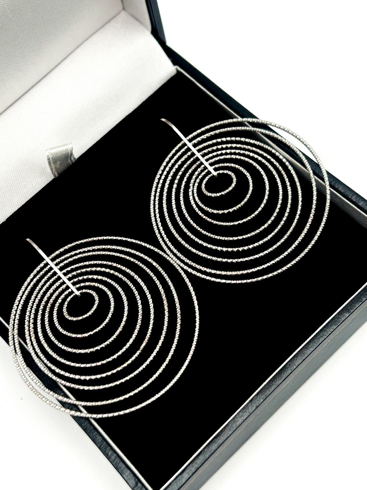 Sterling Silver 925 Spiral Circle Drop Earrings Large 4.5cm Dangle Boxed
