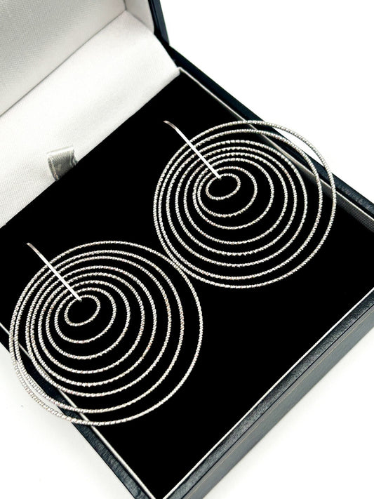 Sterling Silver 925 Spiral Circle Drop Earrings Large 4.5cm Dangle Boxed
