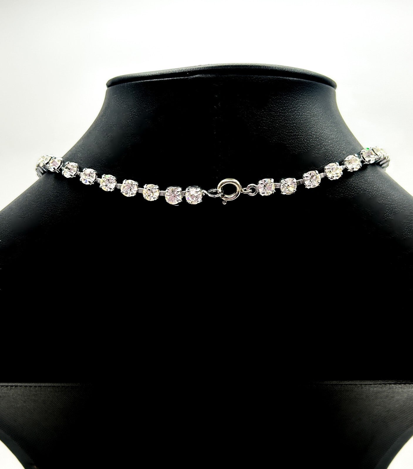 Vintage Rhinestone Bow Necklace Silver Tone Teardrop Dangle Bridal Prom