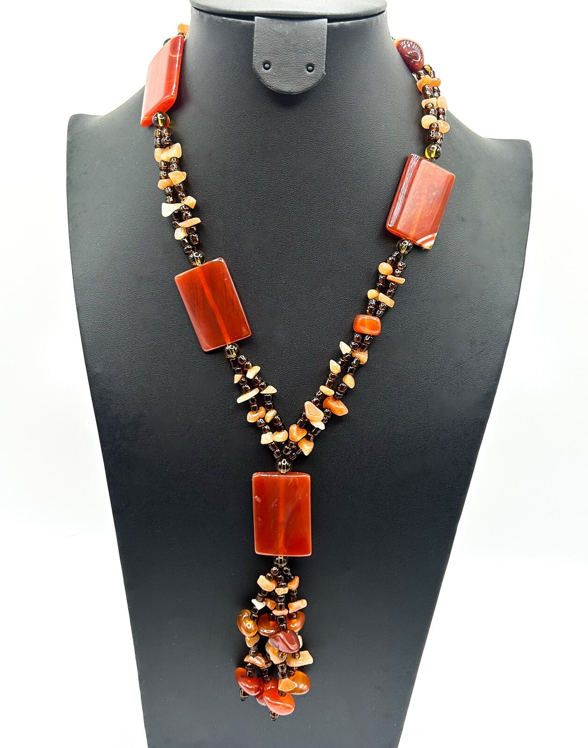 Asymmetrical Vintage Carnelian Pendant Gemstone Chip Tassel Necklace - Orange