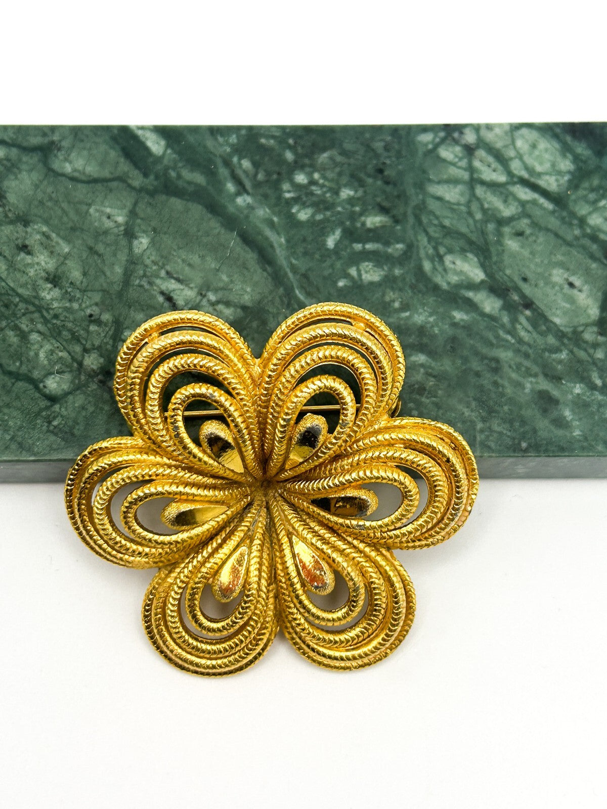Vintage Gold Tone Flower Brooch Large Openwork Floral Pin Statement