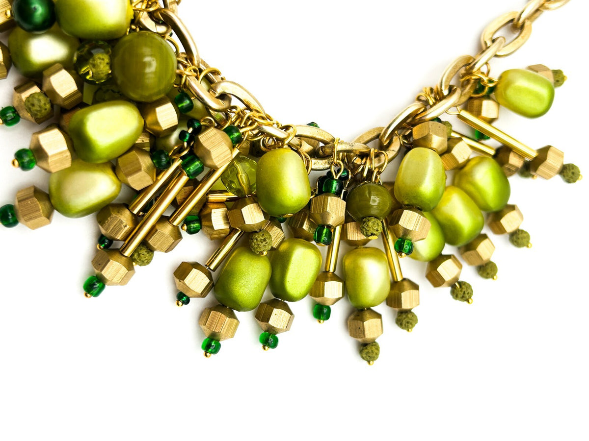 BD-Eye Original Green Cha Cha Necklace & Earrings Set Vintage Beads Statement