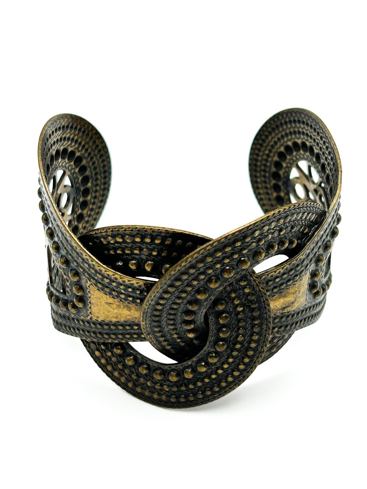 Boho Knot Cuff Bracelet Wide Gold Tone Openwork Statement