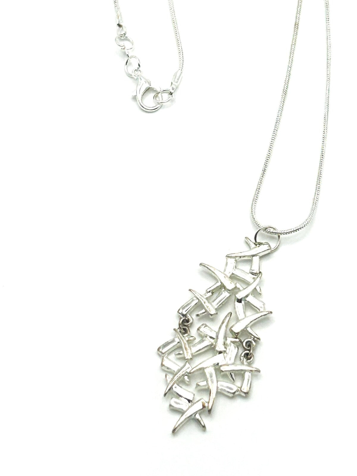 Silver Tone Articulated Brutalist Pendant Necklace on Snake Chain