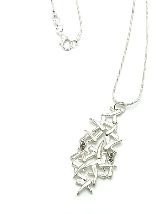Silver Tone Articulated Brutalist Pendant Necklace on Snake Chain