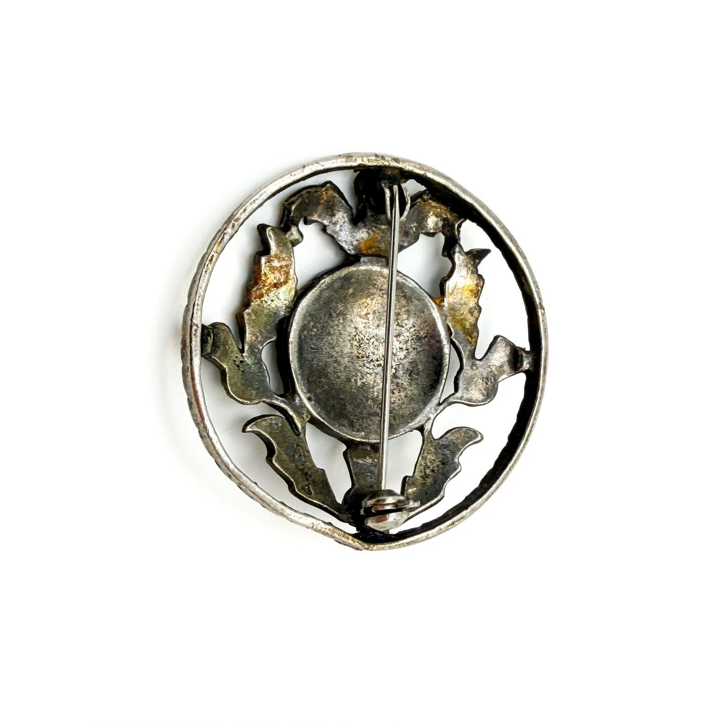 Vintage Scottish Thistle Brooch – Pewter Silver Tone Flower Round Brooch Pin