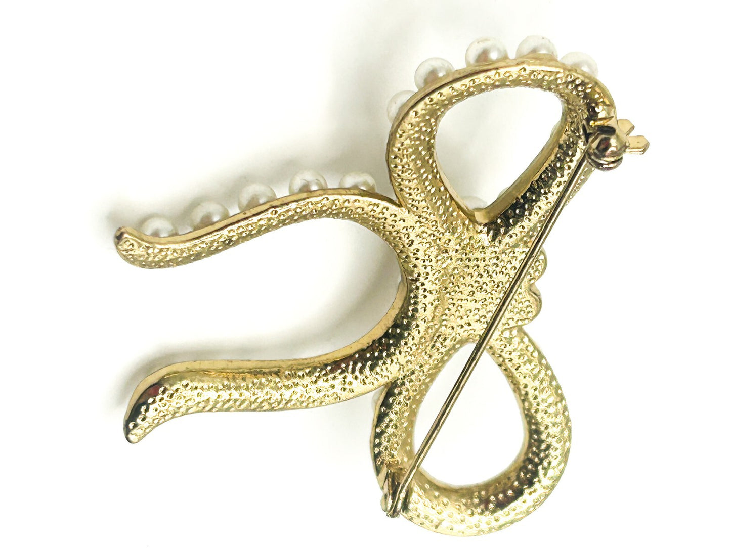 Vintage Faux Pearl Gold Tone Bow Brooch – 6cm