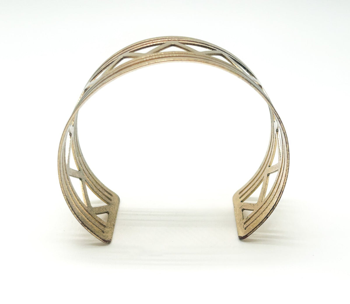 Modern Bangle Bundle Silver Tone Hinged Wavy Bangle Gold Tone Geometric Cuff