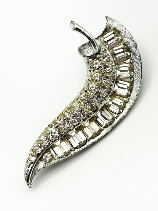 Vintage Silver-Tone Curved Rhinestone Statement Brooch
