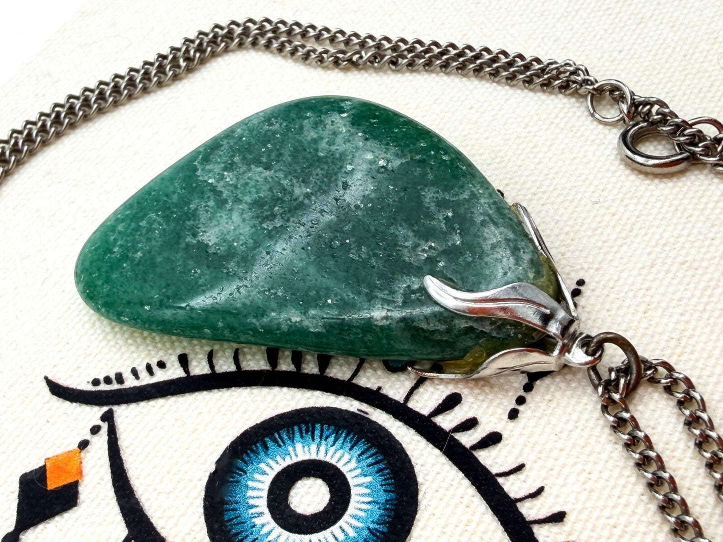 Natural Aventurine Pendant Necklace Green Crystal Stone Long Chain 24”
