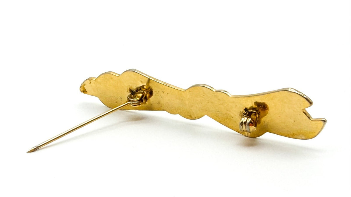 Vintage Gold Tone Bow Brooch Clear Rhinestone Diamante Ribbon Pin Retro 6cm