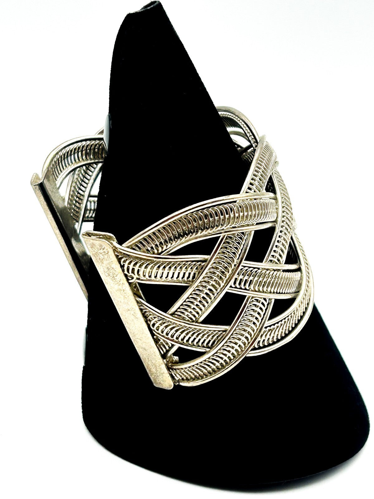 Chunky Woven Silver Cuff Bracelet Statement Braided Adjustable Bangle
