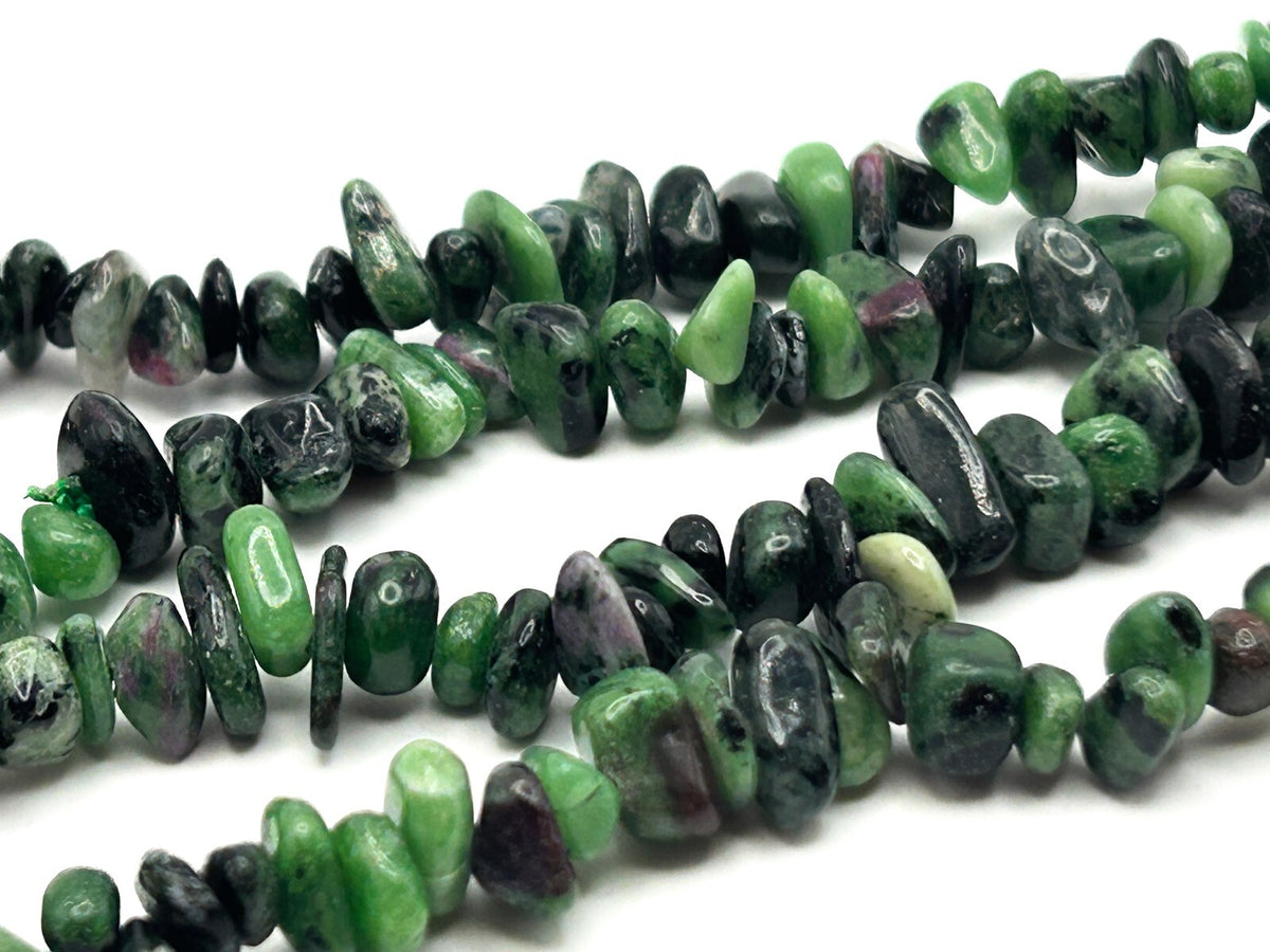 Ruby in Zoisite Gemstone Chip Necklace – Long Natural Stone Strand