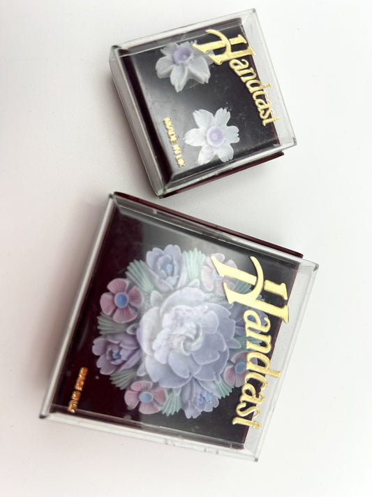 Vintage Handcast Floral Brooch & Earrings Set Pastel Resin Boxed Gift Set