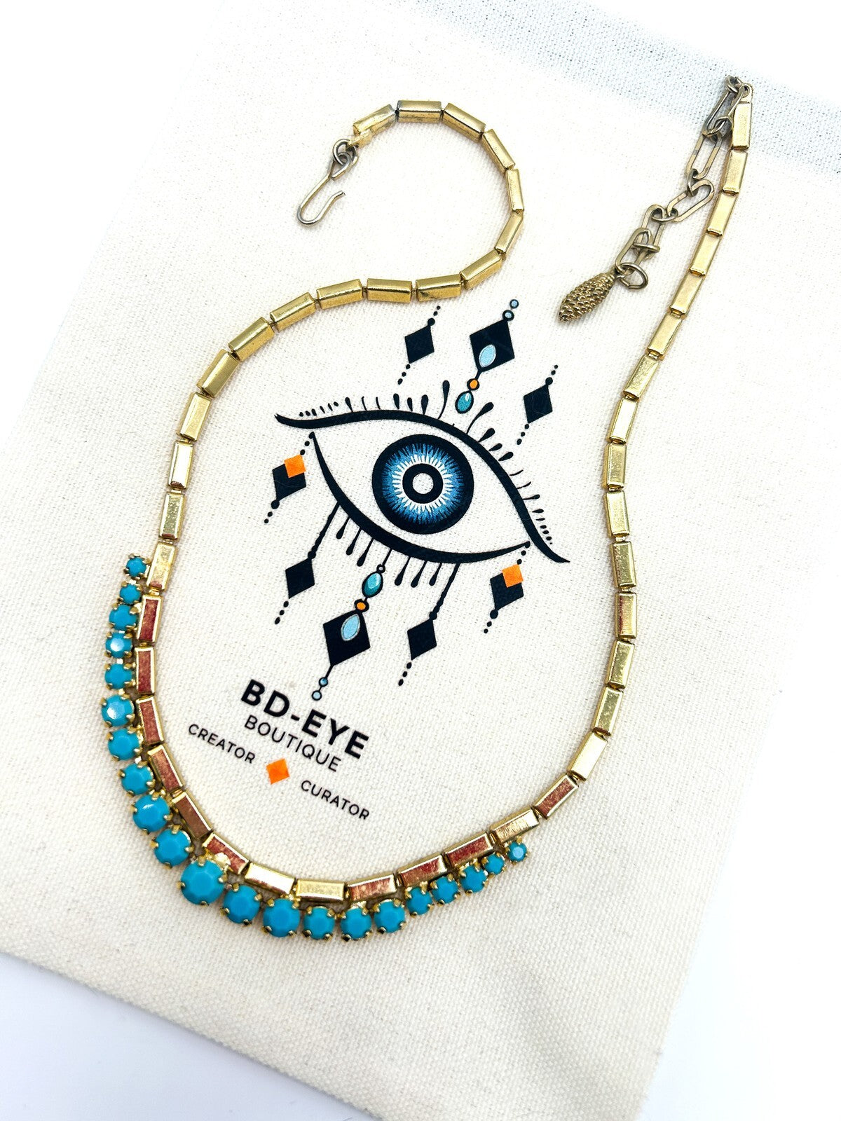Vintage Pennino Gold Tone & Turquoise Glass Necklace