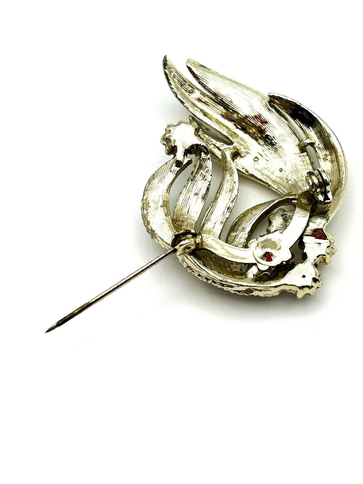Vintage Gold Tone Faux Pearl Textured Art Nouveau Style Abstract Brooch