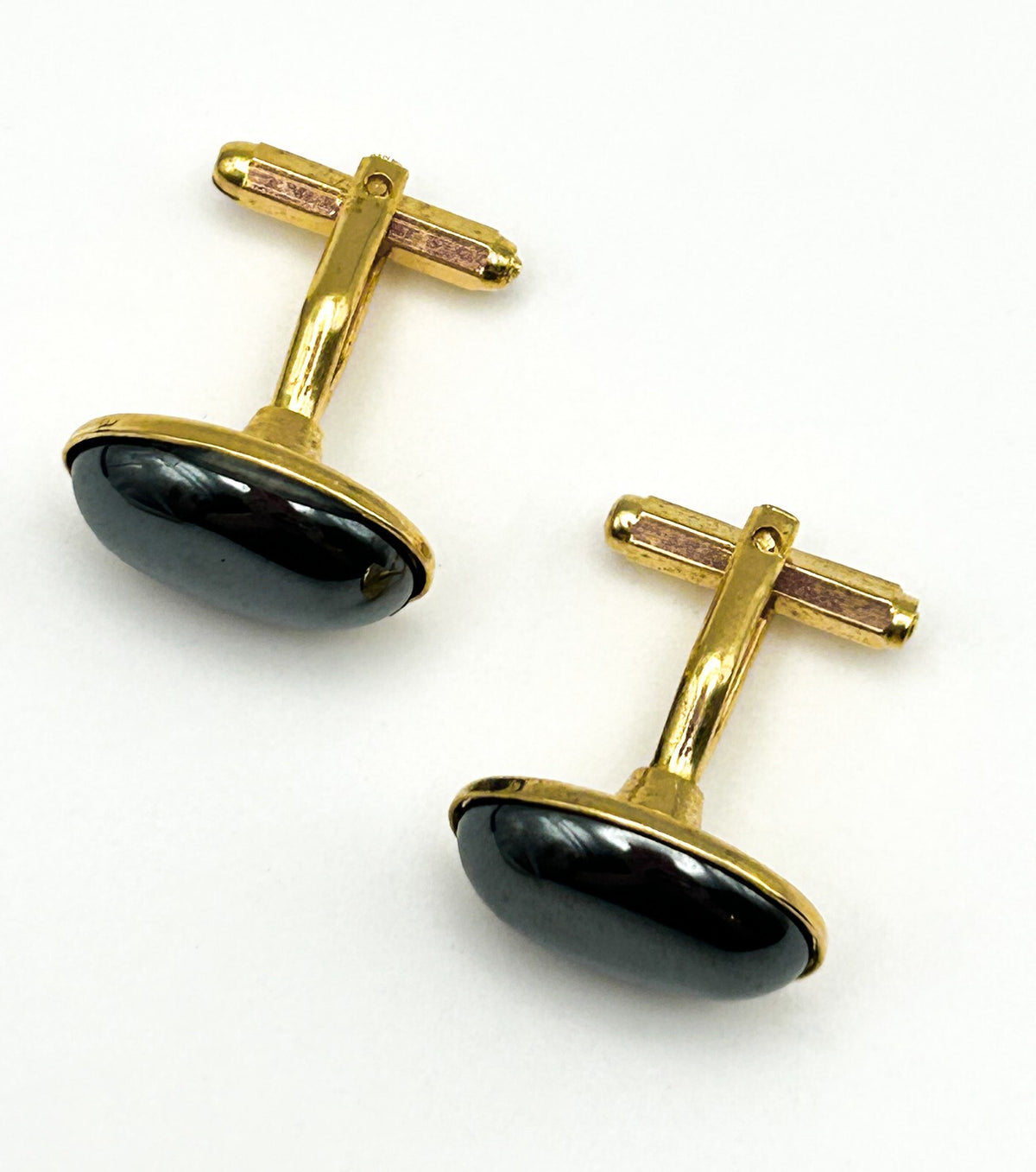 Vintage Gold Tone Oval Hematite Cufflinks