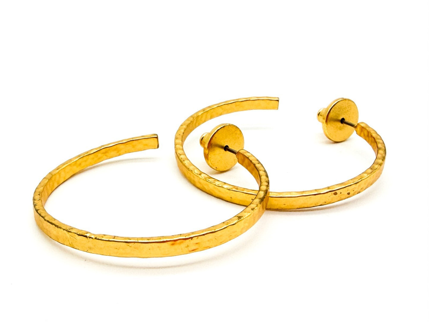 Gold Tone Textured Modern Hoop Earrings Hammered Effect Statement Hoops 4cm