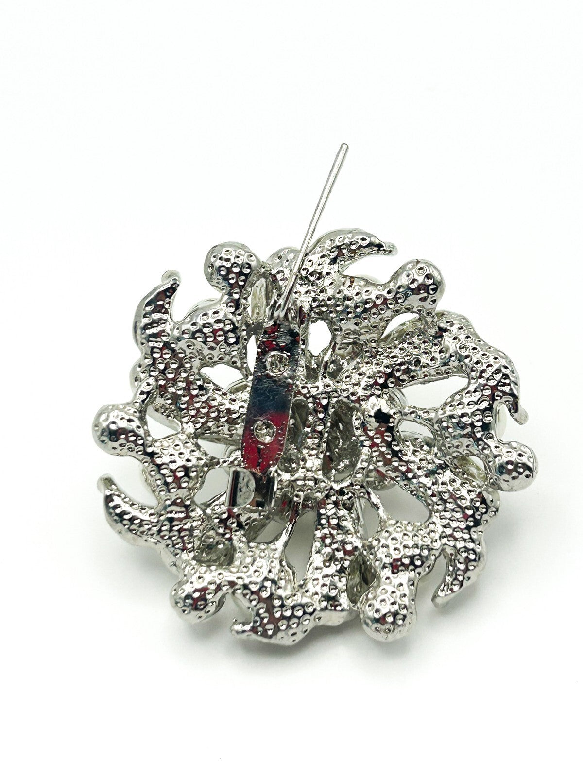 Vintage Silver Tone Pearl & Rhinestone Sparkles Swirl Statement  Brooch