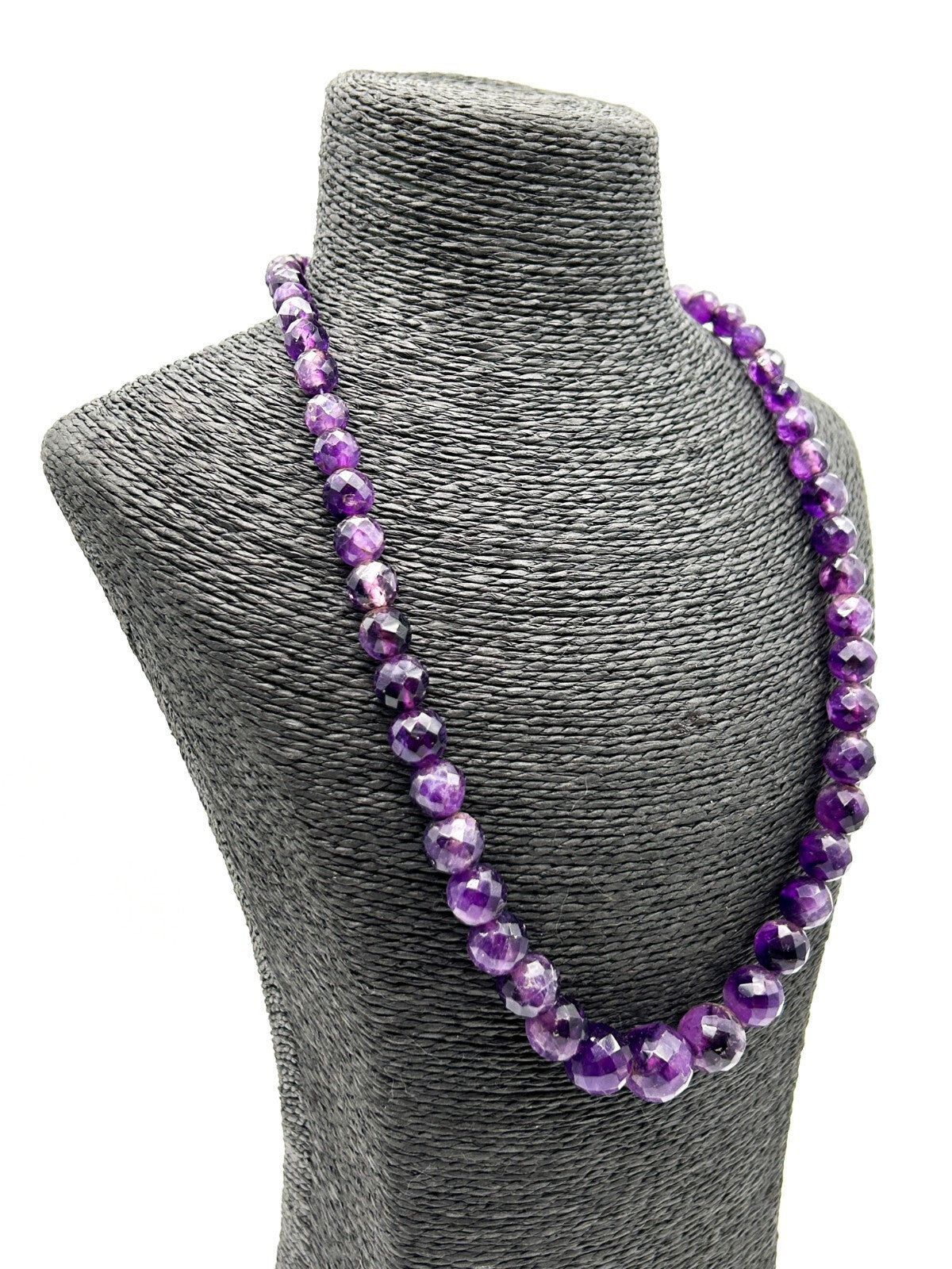 Vintage Graduated Faceted Amethyst Bead Necklace – Purple Gemstone Strand 23.5”