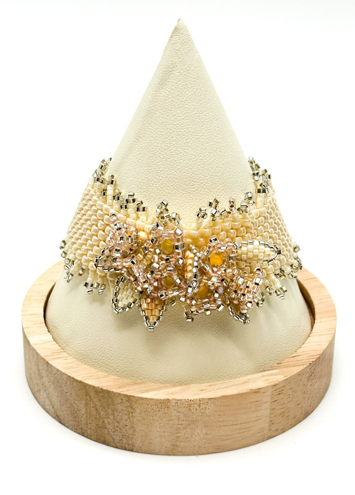 Handmade Cream & Peach Seed Bead Floral Cuff Bracelet