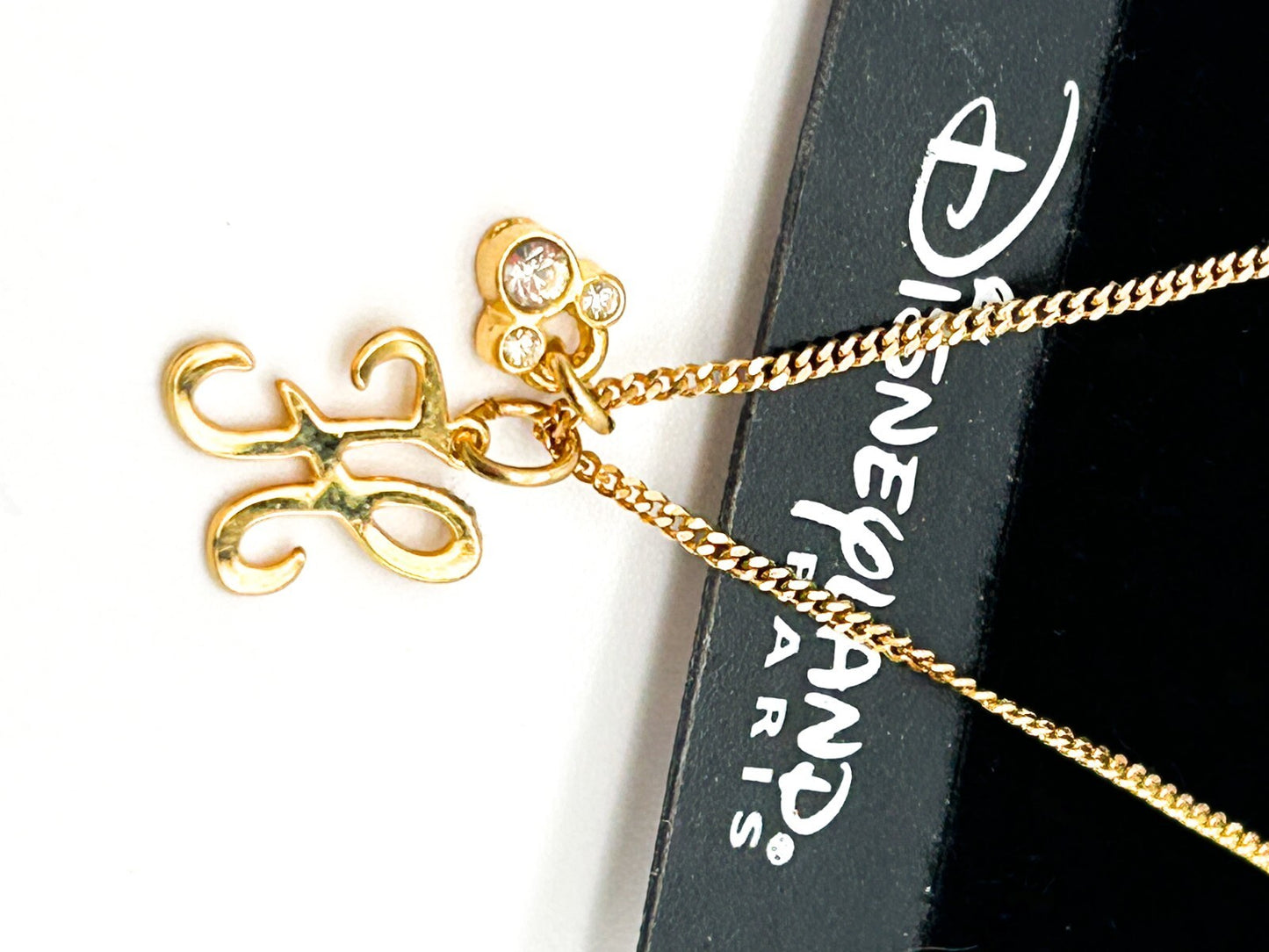 Vintage Disney Disneyland Paris Gold Tone ‘H’ Initial Necklace Austrian Crystal
