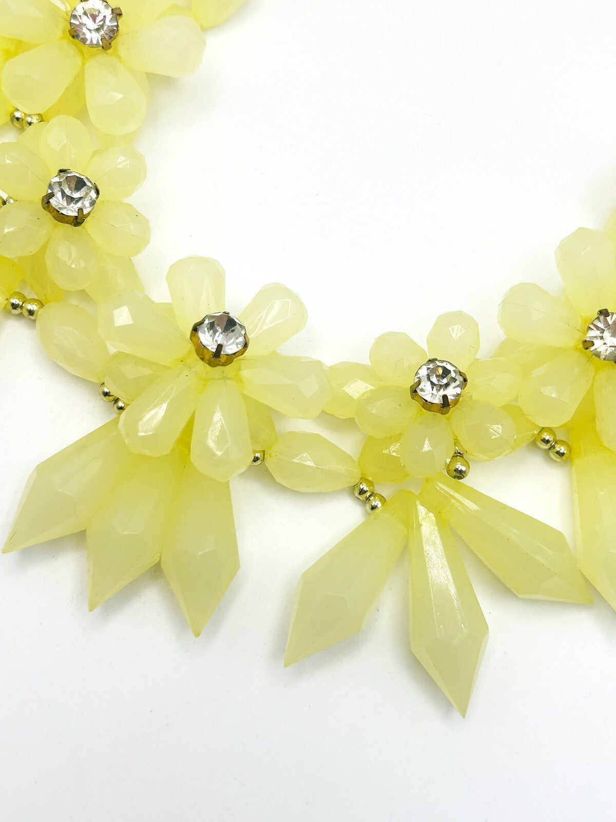 Yellow Faceted Teardrop & Rhinestone Flower Statement Necklace – 19”