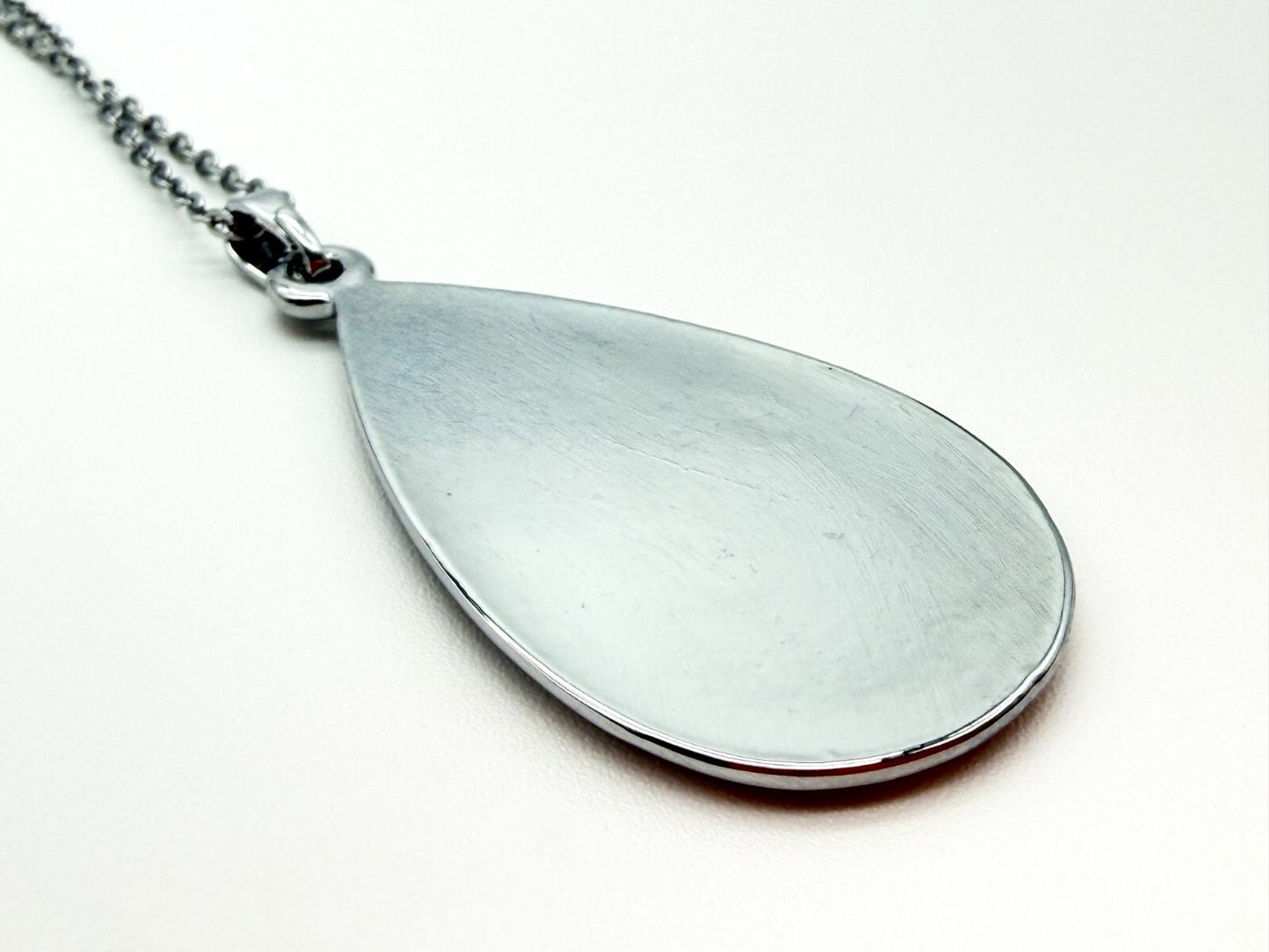 Abalone Shell Teardrop Pendant Necklace Silver Tone 18 Inch Dainty Blue Green