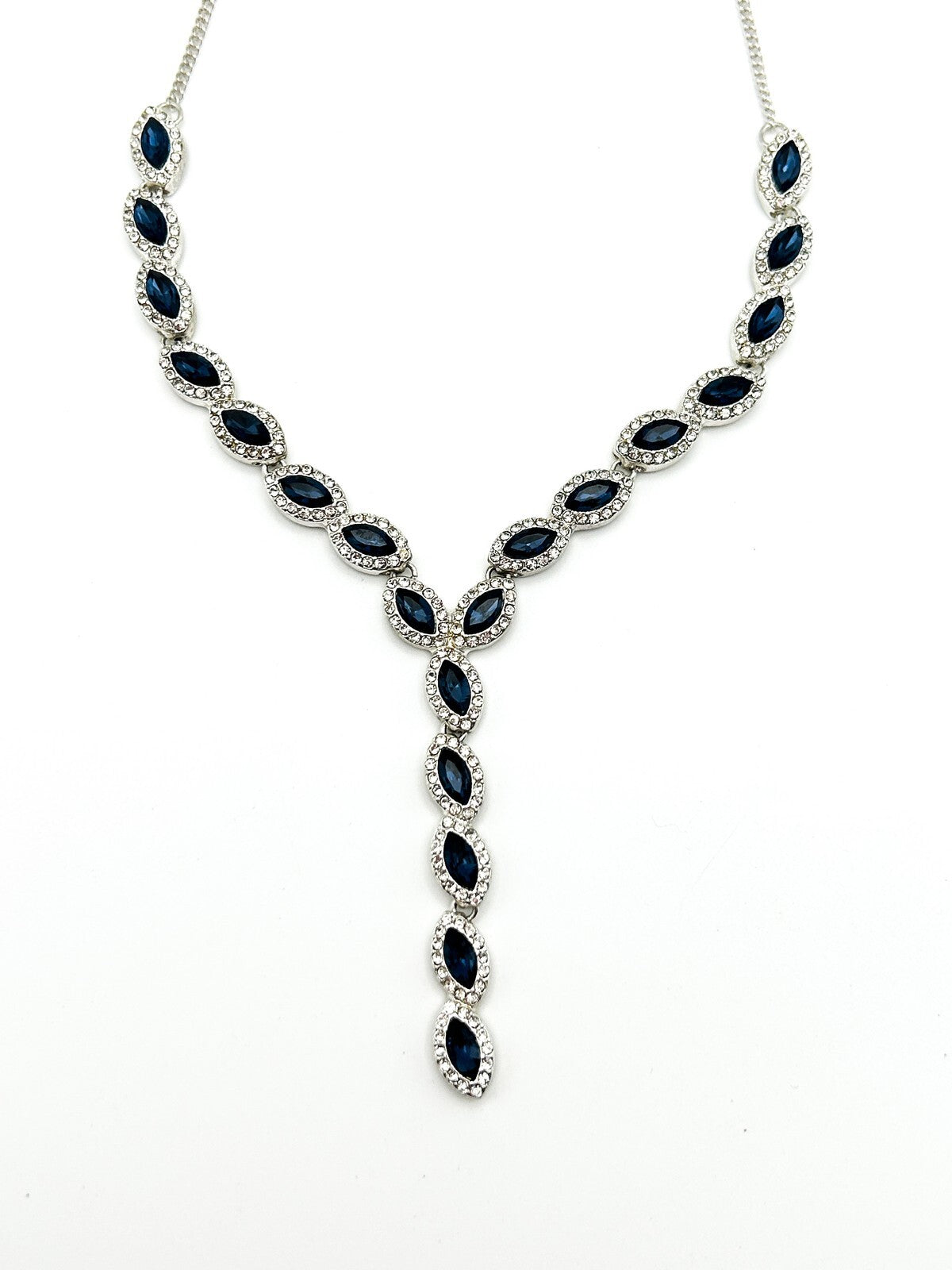 Jon Richard Blue Marquise Y Necklace Silver Tone Rhinestone Drop Evening Sparkle
