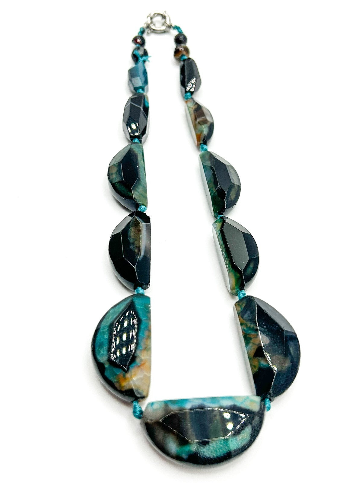 Blue Agate Necklace Statement - Semi-precious Gemstone Boho Beaded 20.5"