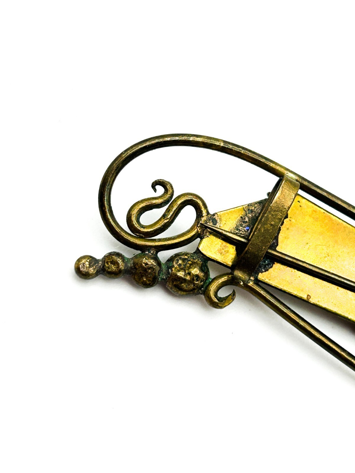 Antique Style Art Nouveau Brass Openwork Brooch Oval Glass Cabochon C Clasp
