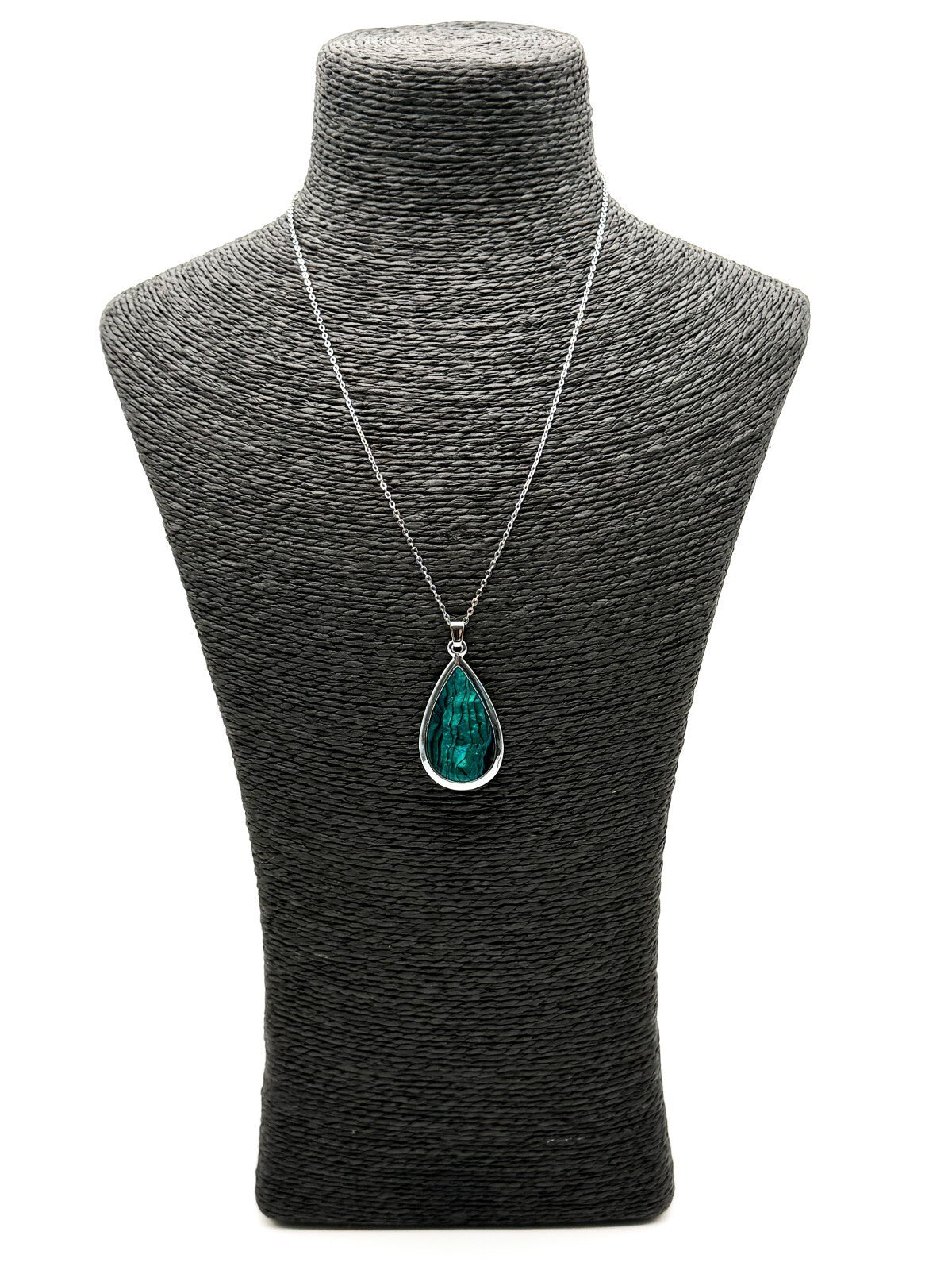 Abalone Shell Teardrop Pendant Necklace Silver Tone 18 Inch Dainty Blue Green