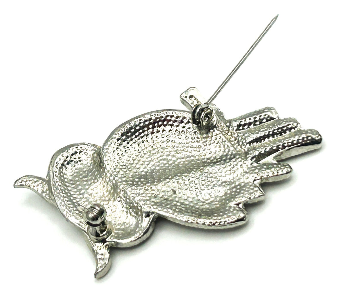 Vintage Rhinestone Owl Brooch Silver Tone Bird Pin Pavé Crystal Animal Jewellery