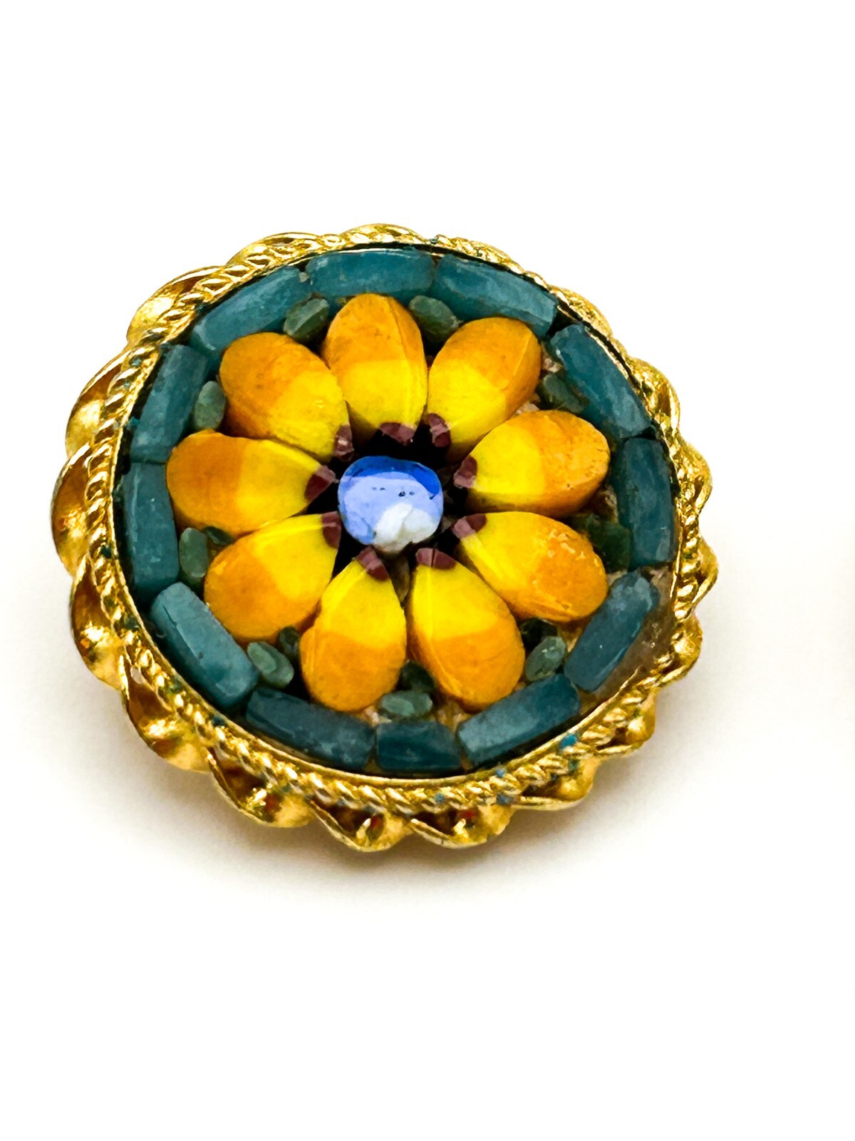 Italian Micro Mosaic Floral Clip-On Earrings with Yellow Daisy Design