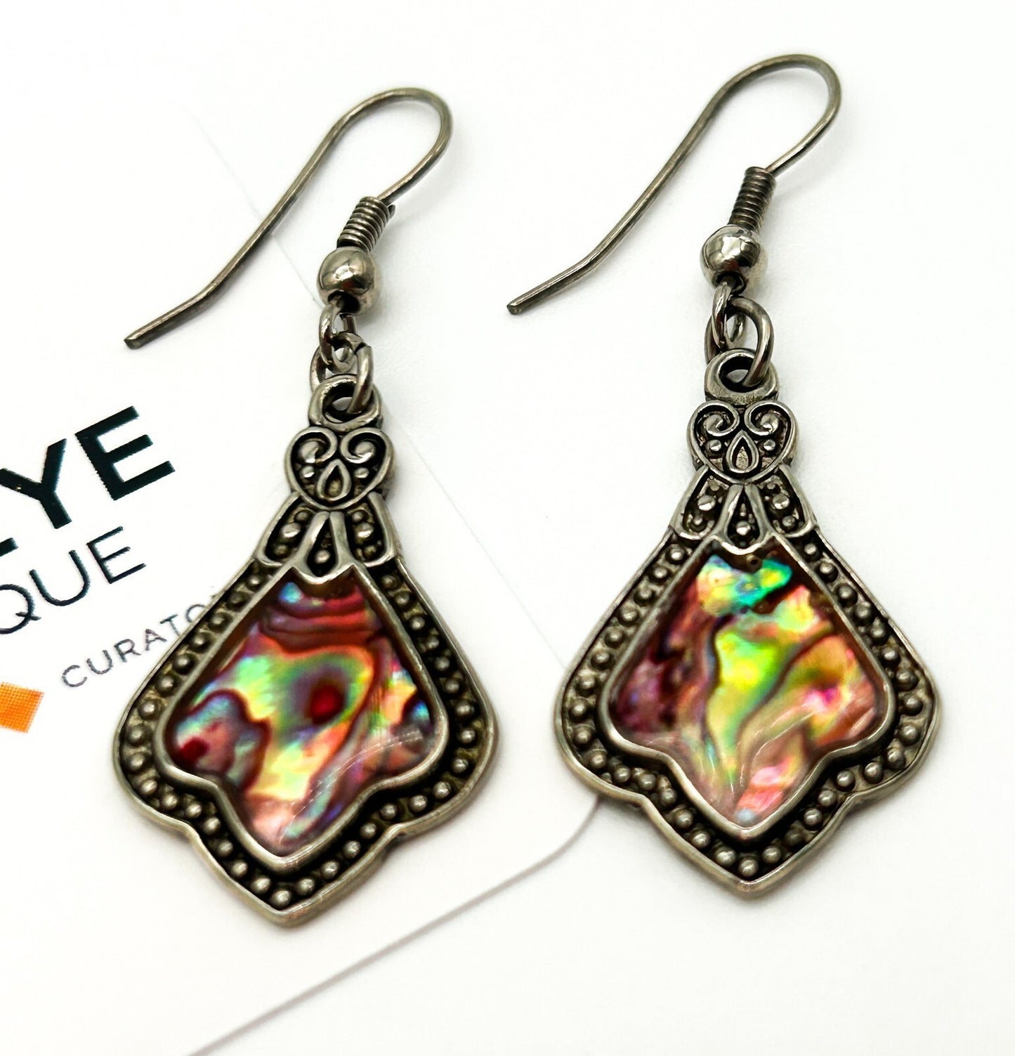 3Pairs Abalone Shell Earrings Iridescent Silver Tone Mixed Styles Teardrop Boho