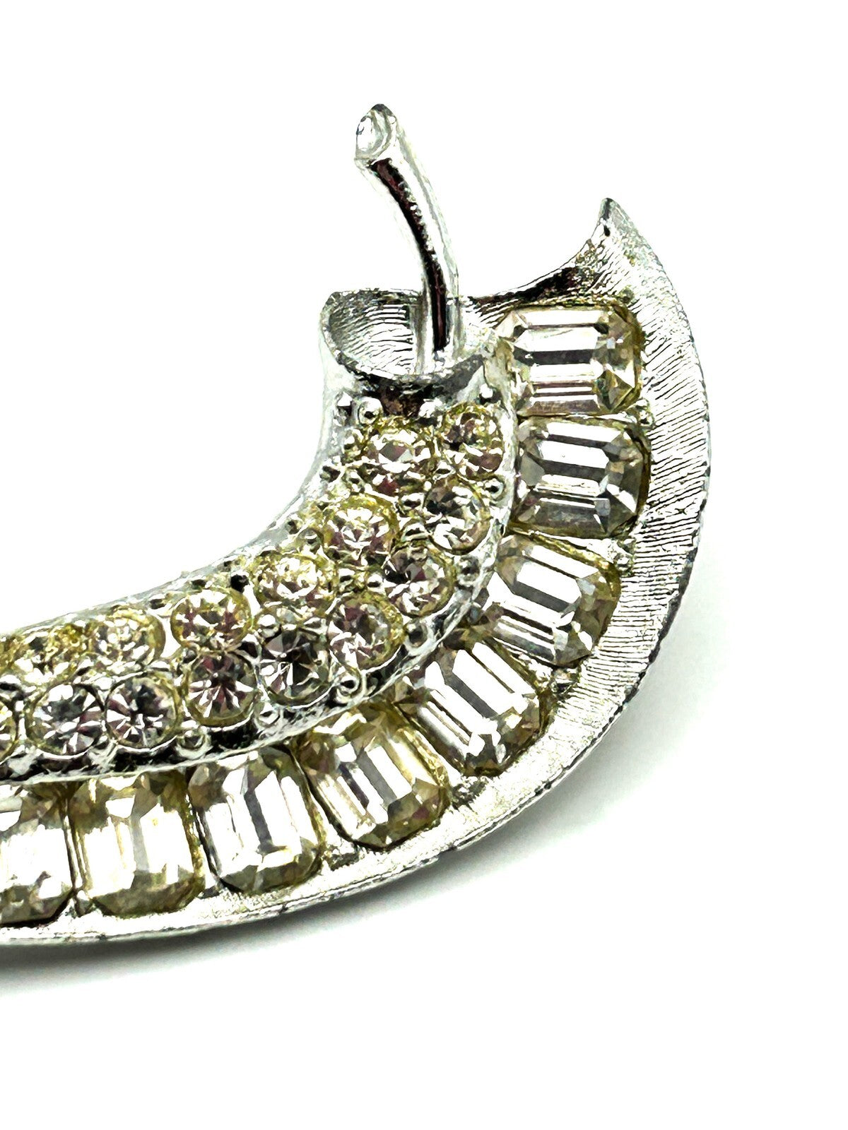 Vintage Silver-Tone Curved Rhinestone Statement Brooch