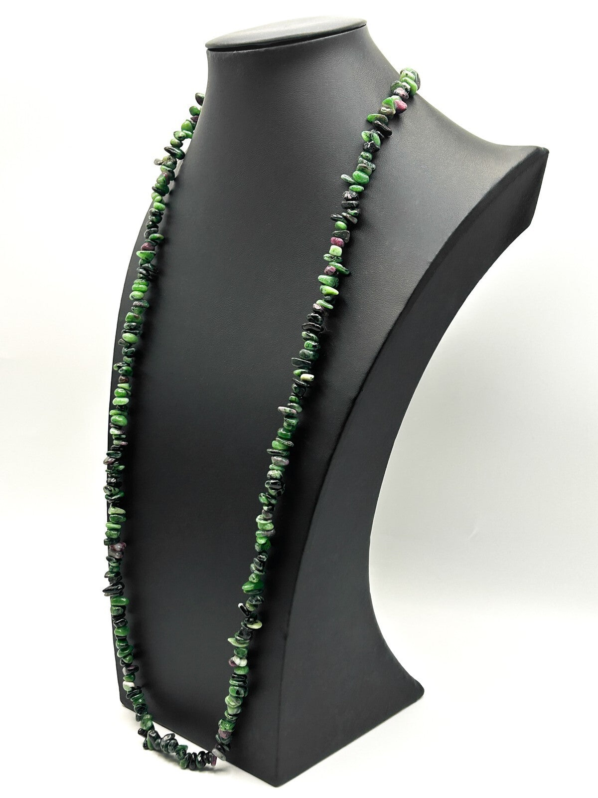 Ruby in Zoisite Gemstone Chip Necklace – Long Natural Stone Strand