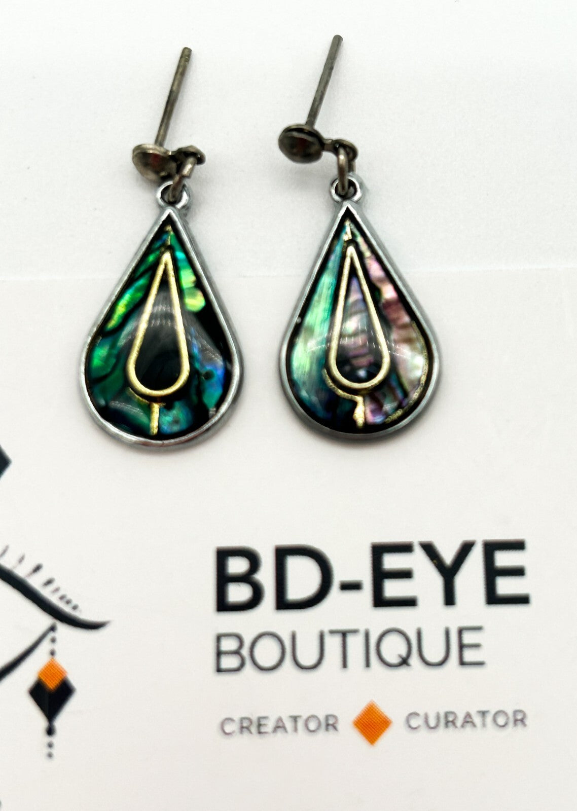 3Pairs Abalone Shell Earrings Iridescent Silver Tone Mixed Styles Teardrop Boho