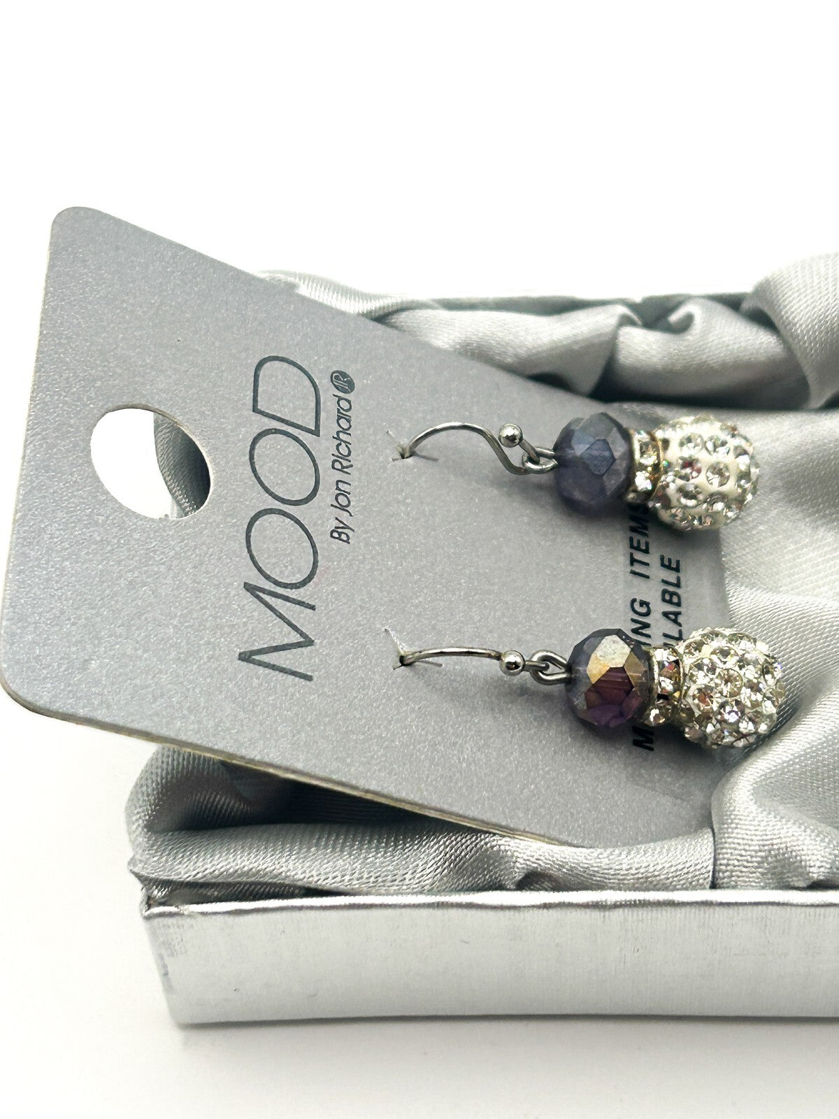 Jon Richard MOOD Crystal Drop Earrings Silver Tone AB Faceted Beads New Boxed