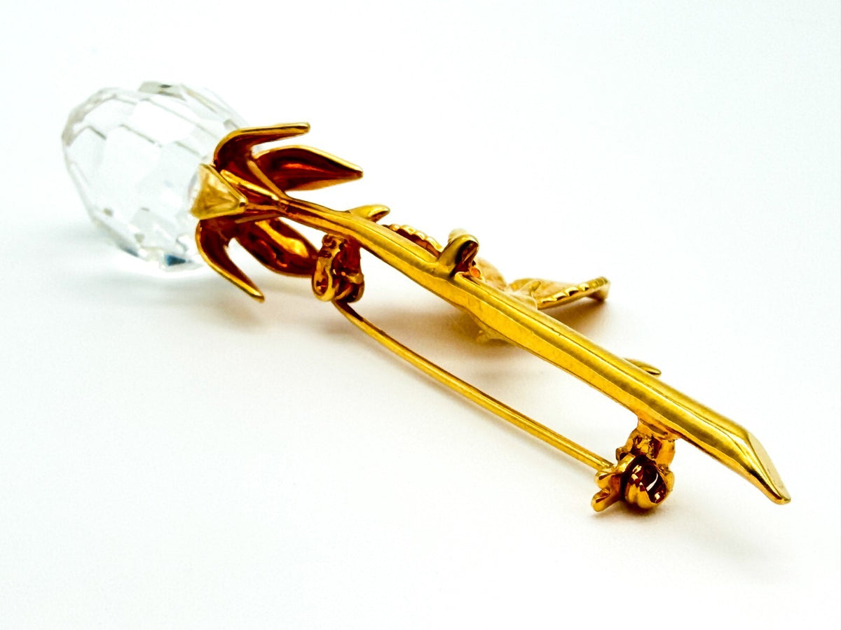 Vintage Large Gold Tone Rose Flower Brooch Pin Crystal Statement Floral