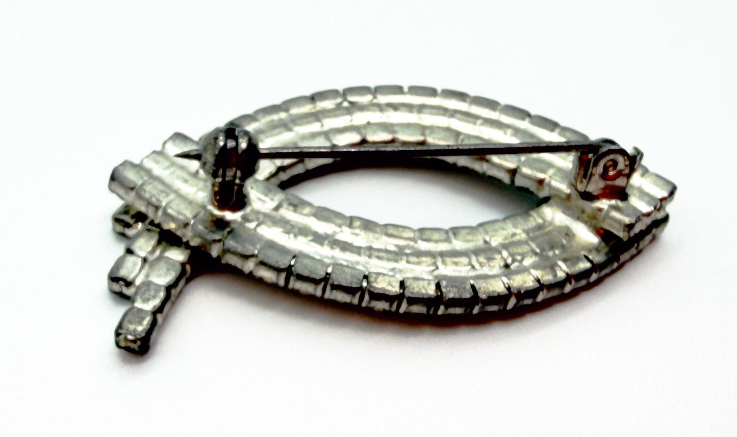 Art Deco Style Rhinestone Brooch Blue Clear Crystal Leaf Marquise SilverTone Pin