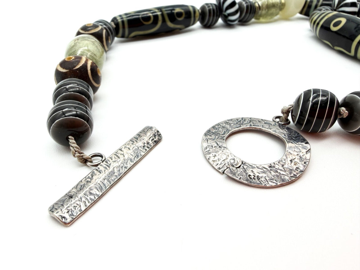 Vintage Tibetan Dzi Bead Necklace Tribal Boho Statement 25”