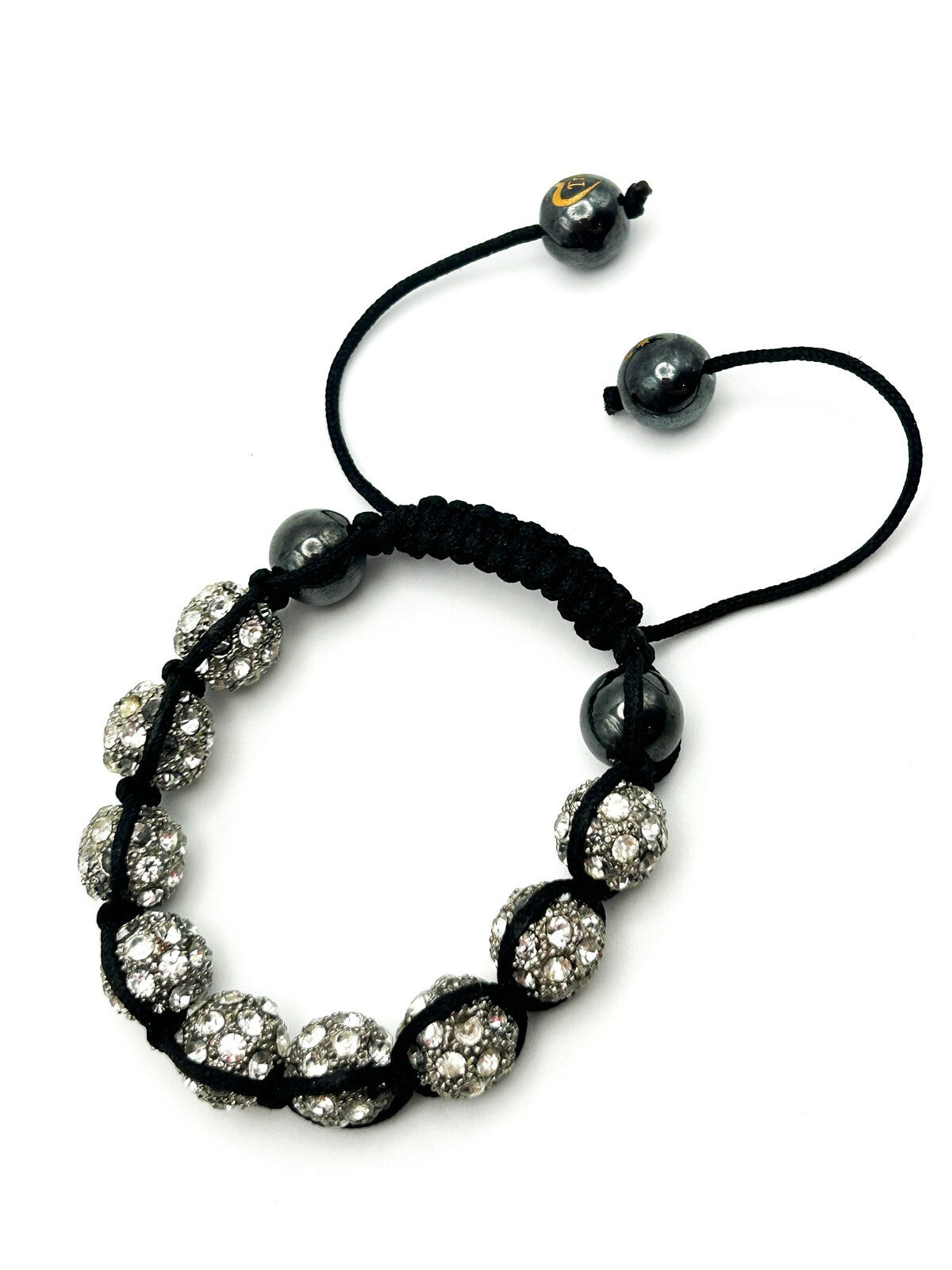 Signed Tresor Paris Crystal Shamballa Style Adjustable Bracelet Hematite