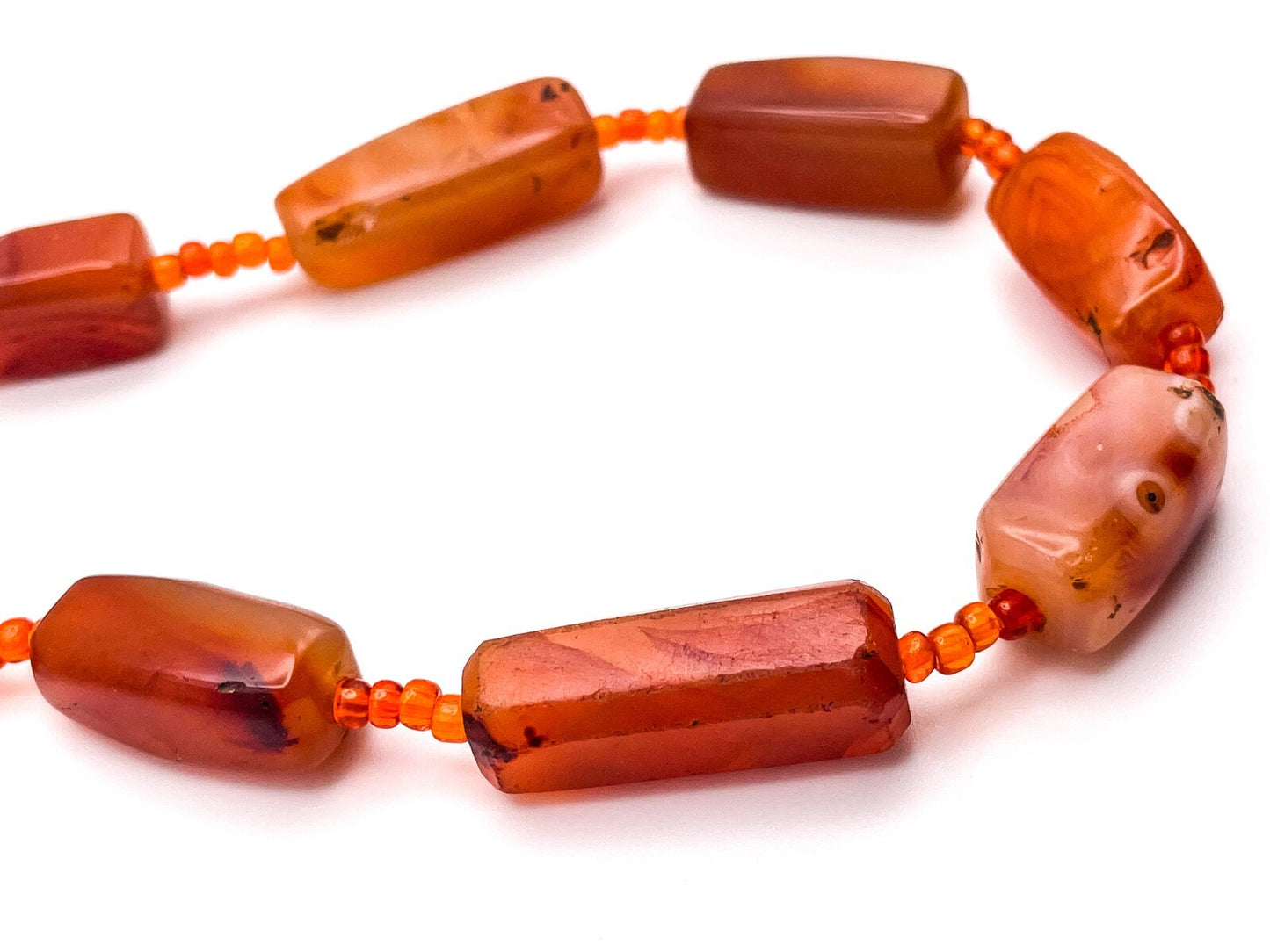 Vintage Carnelian Rectangular Bead Necklace - Agate Boho Gemstone Orange