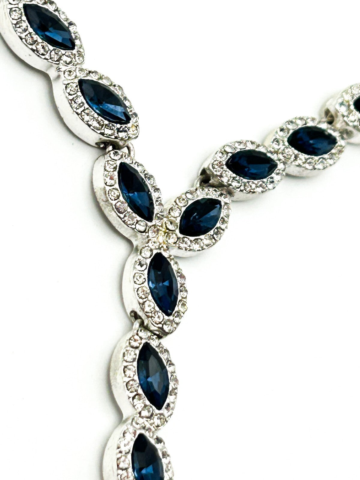 Jon Richard Blue Marquise Y Necklace Silver Tone Rhinestone Drop Evening Sparkle